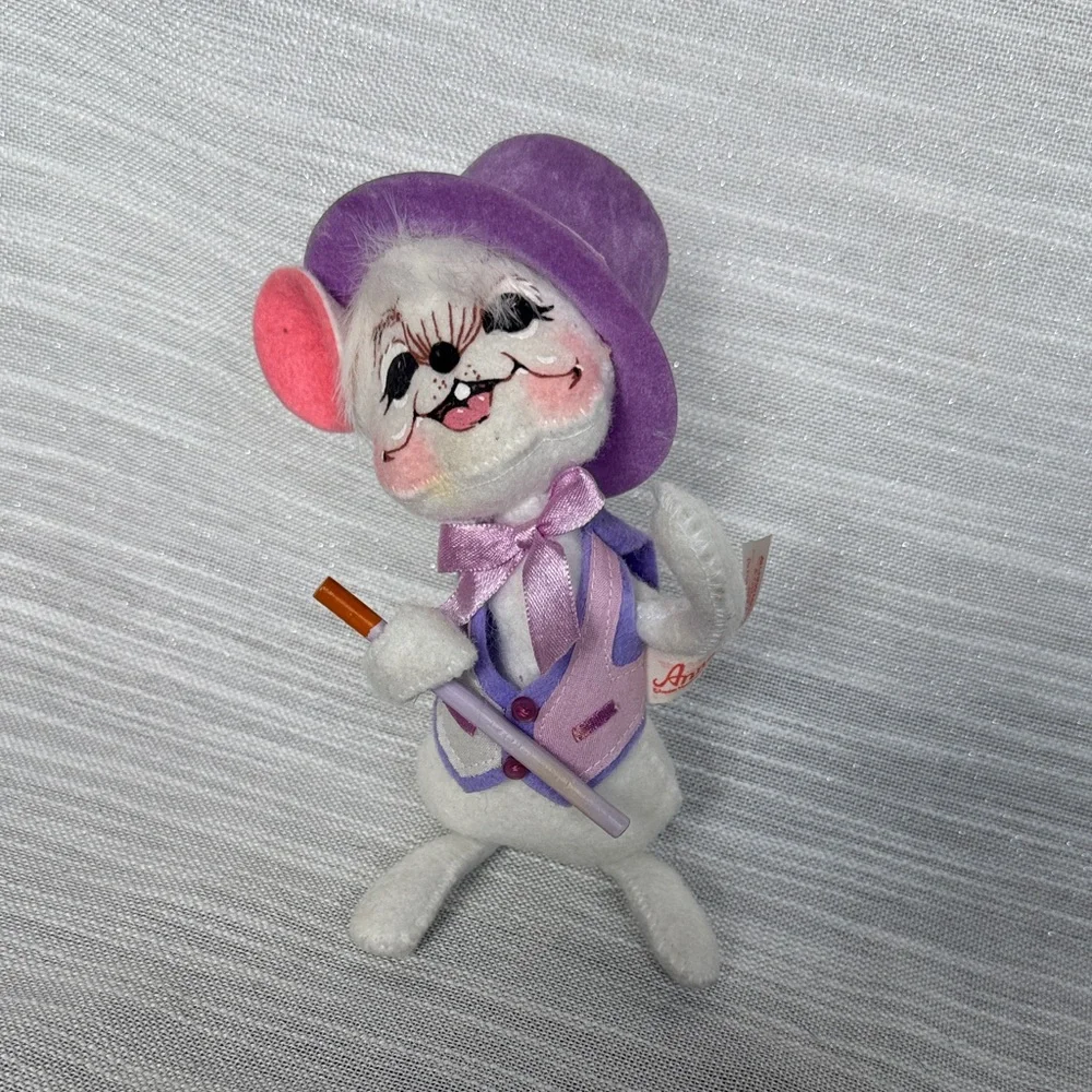 Annalee 2003 Mouse Purple Hat Vest Cane Curly Tail 6